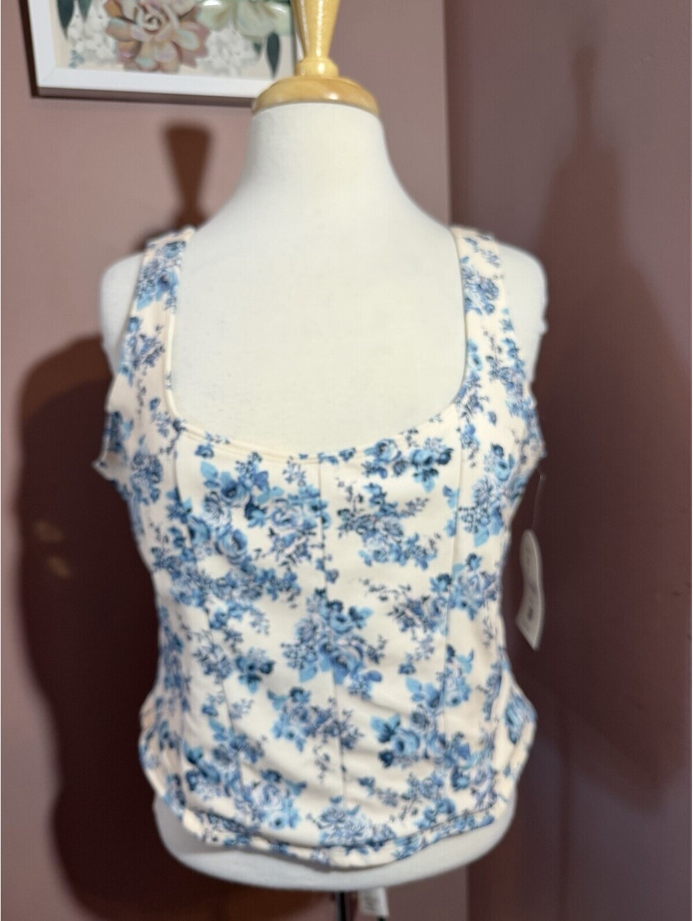 Arula Xquisite Tank Top Womens XL Ivory Blue Floral New